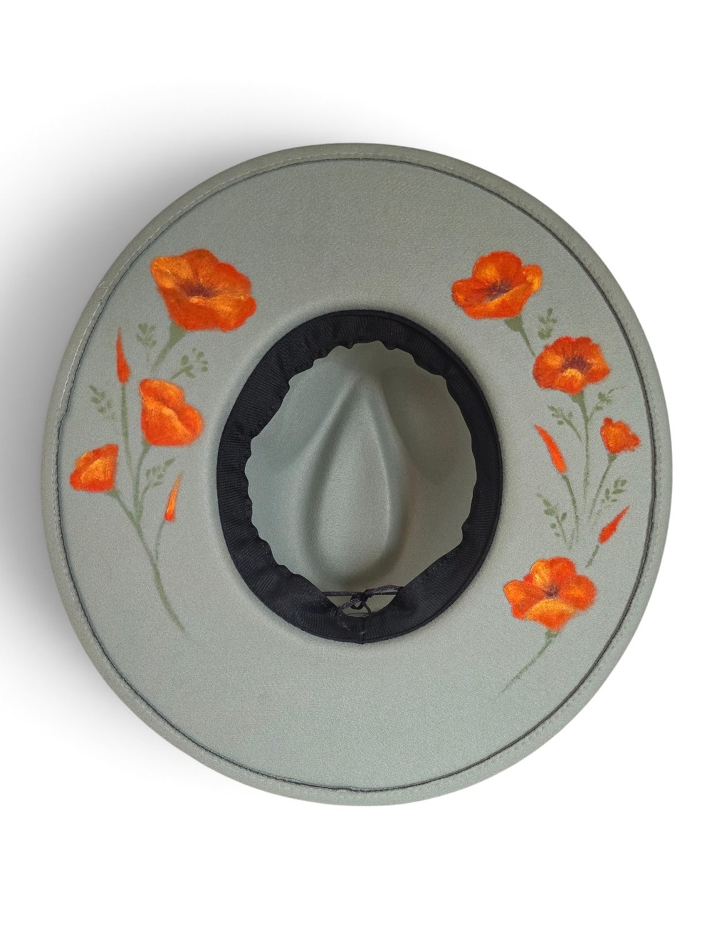 Grey-ish Blue Felt Wide-Brim Hat Hand Painted